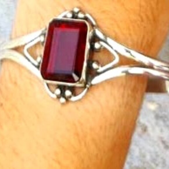 Garnet Gemstone Sterling Silver Cuff Bracelet - Picture 3 of 3